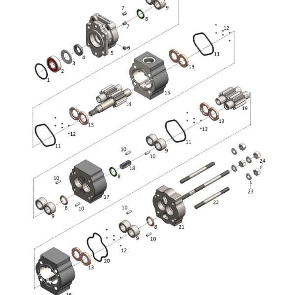 A diagram of the parts needed to repair an engine.