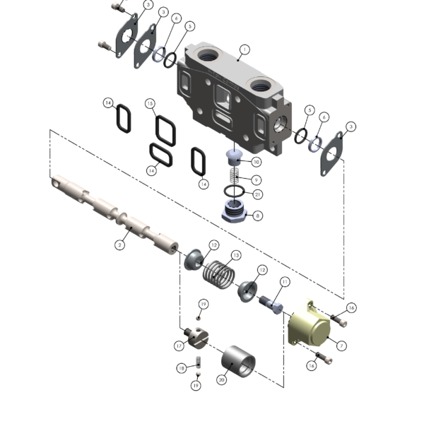 A drawing of parts that are in the process of assembly.