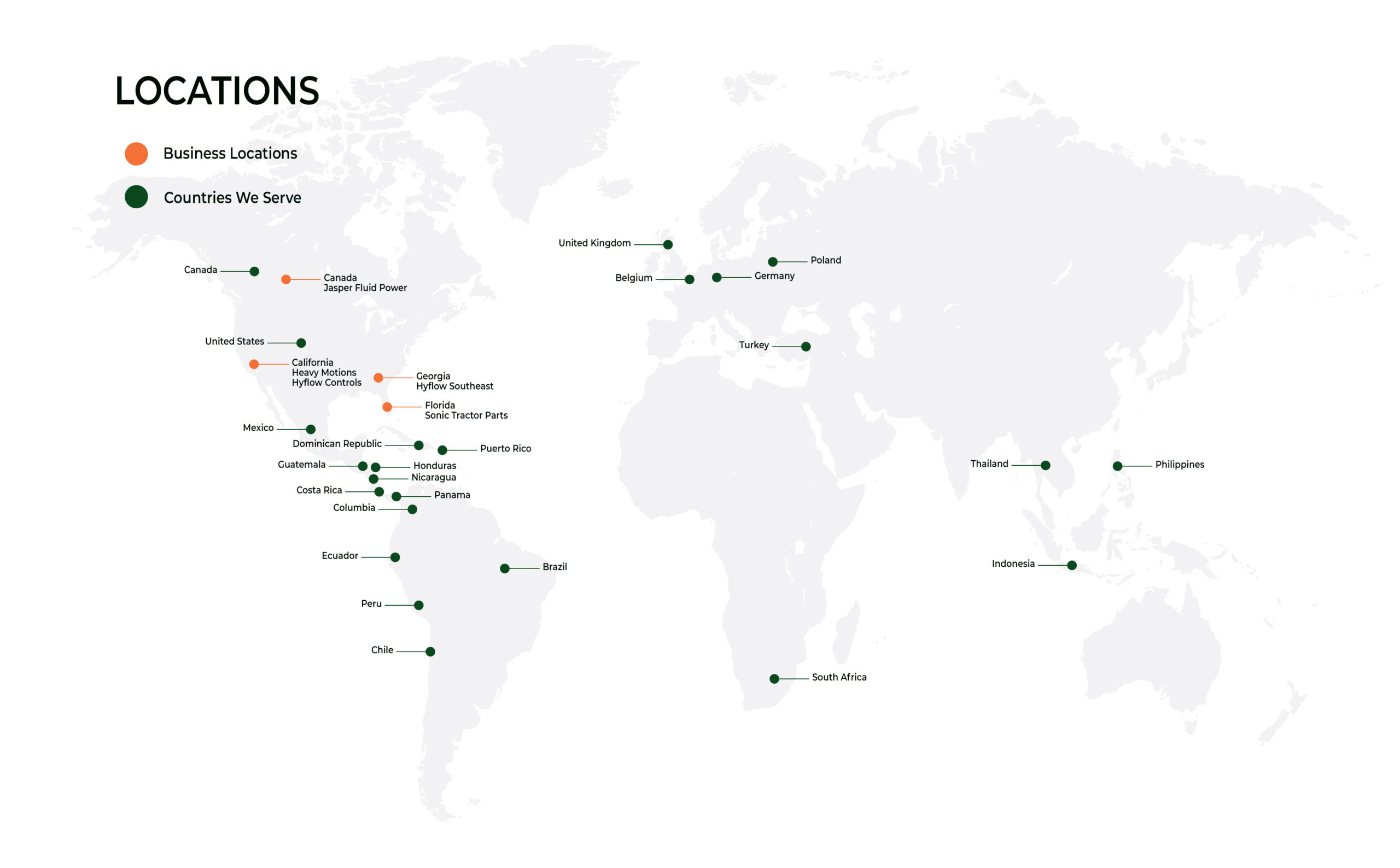 A map of the world with many different locations.