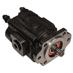 Black hydraulic pump with metal fittings.