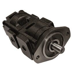 Hydraulic gear pump with mounting flange.