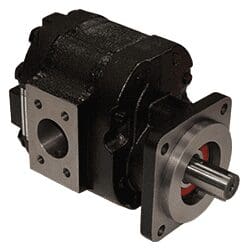 Hydraulic gear pump with metal casing.